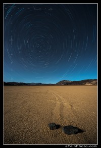 Star trails over the Racetrack Playa in Death Valley, CA