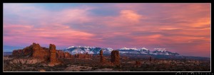 Colorful sunset over Arches National Park, Utah