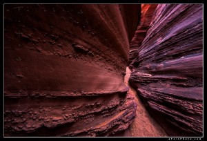 Remote slot canyon with colorful walls in southern Utah.