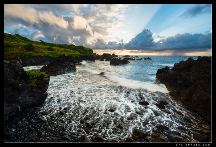 Dramatic sunrise along the Hana coast, Maui.