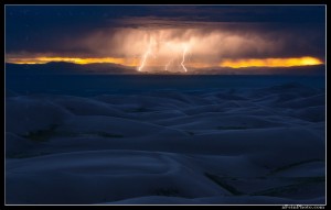 Lightning across the San Luis valley as seen from Great Sand Dunes National Park