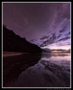 "The Space Between" Twilight turns to darkness at the end of the road. The Na Pali Coast reflects in to a still Ke'e Beach lagoon as the stars and Milky Way make their presence known. Magical. aF