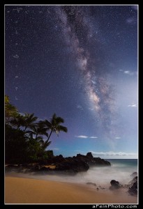 Milky way over Secrets beach in Makena, Maui, Hawaii