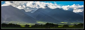 Beams of light coming from the clouds over Waikapu valley on West Maui.