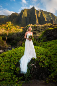 Bride in Kalalau  with dramatic light