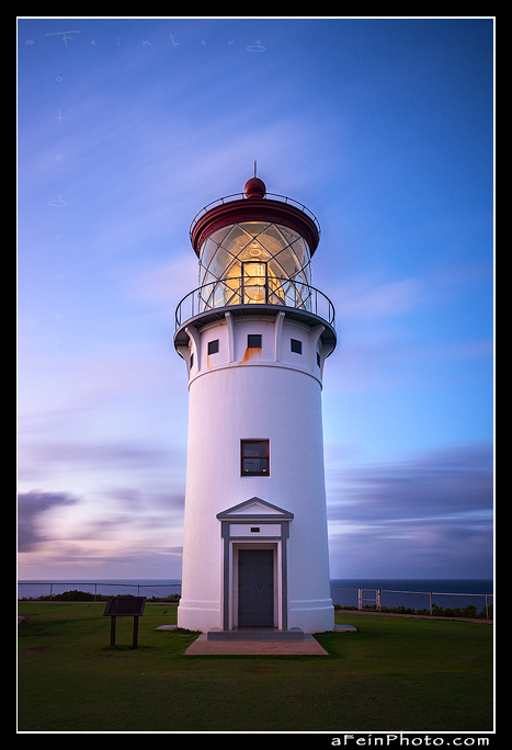 Kilauea Lighthouse shines at twilight on the anniversary of it's founding.
