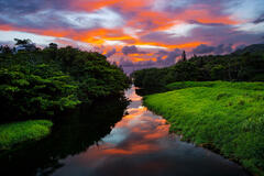 Wainiha River sunrise reflection Wainiha, Kaua'i, Hawai'i