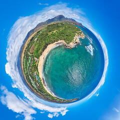 Planet panorama of Shipwrecks Beach in Poipu, Kauai, Hawaii