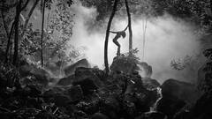black and white fine art landscape nude in jungle, Kilauea, Kauai, Hawaii 