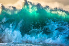 Ocean photography of large Hawaiian waves in Princeville, Kauai, Hawaii 