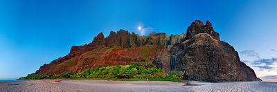 Moonrise over Kalalau, Kaua'i, Hawai'i coast with the cathedral spires and beach