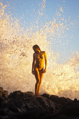 fine art landscape nude in ocean spray in Princeville, Kauai, Hawaii 