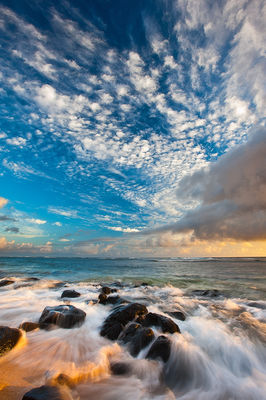 Ocean views at sunrise at Larsen's Beach, Kauai, Hawaii 