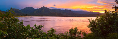 Sunset over Hanalei Bay as seen from Princeville Hanalei, Kaua'i, Hawai'i