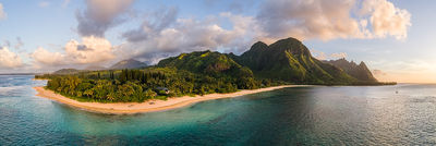Aerial drone shot of Tunnels Beach, Makua Beach, Kaua'i, Hawai'i Bali Hai