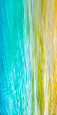This abstract fine art piece captures a mesmerizing flow of turquoise, seafoam green, and golden yellow streaks blending seamlessly across the canvas. 