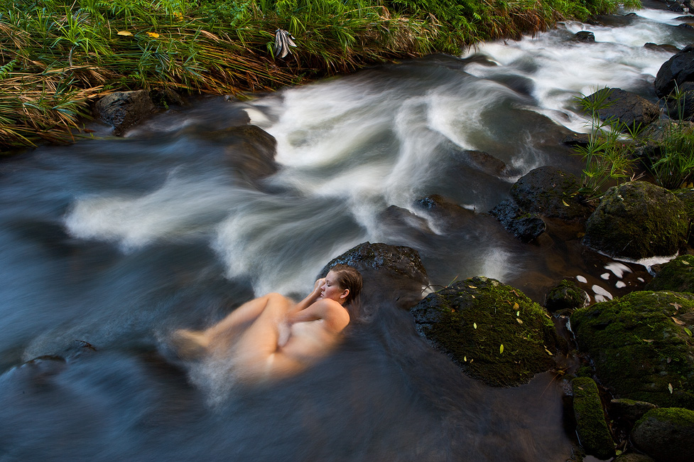fine art landscape nude of woman in river Kilauea, Kauai, Hawaii 