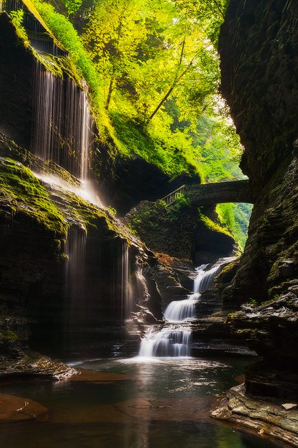 Waterfalls in the woods of the Watkins Glen State Park in Finger Lakes region, New York 