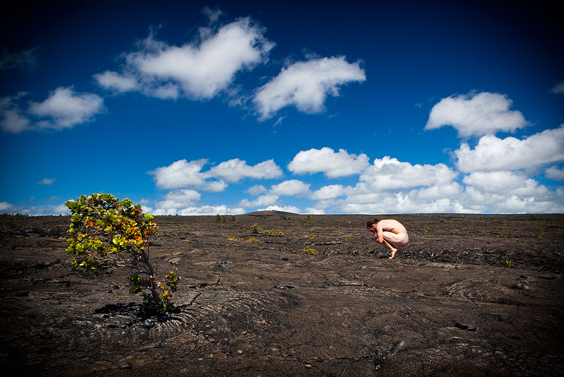 fine art landscape nude on volcano flow in Volcano National Park, Big Island, Hawaii