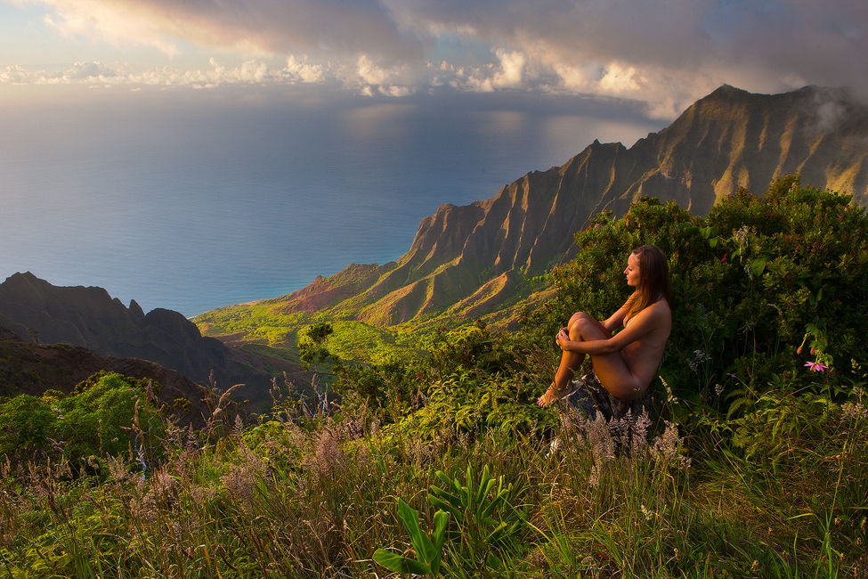 fine art landscape nude above Kalalau Valley, Kauai, Hawaii
