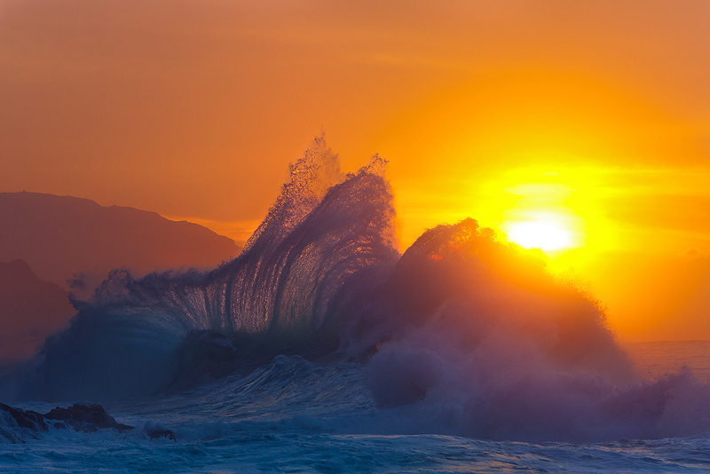 feinberg,horizontal,ke'e,na pali,splash,sunset,wave