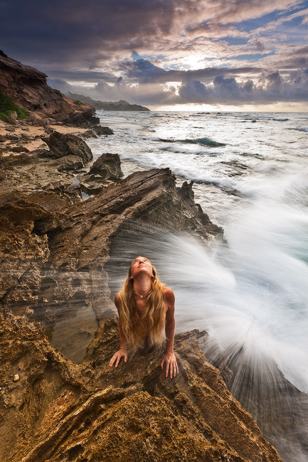 fine art landscape nude on rocky coastline of Poipu Kauai Hawaii 