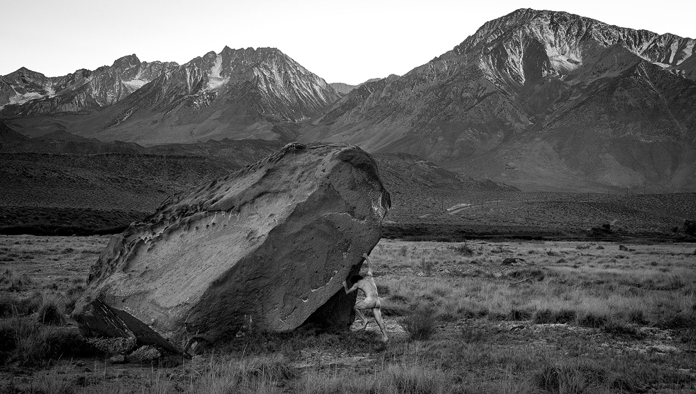 black and white fine art landscape nude in Eastern Sierra Mountains, California 
