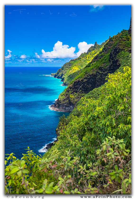 Na Pali coastline hiking back towards Ke'e Beach along the Kalalau Trail.