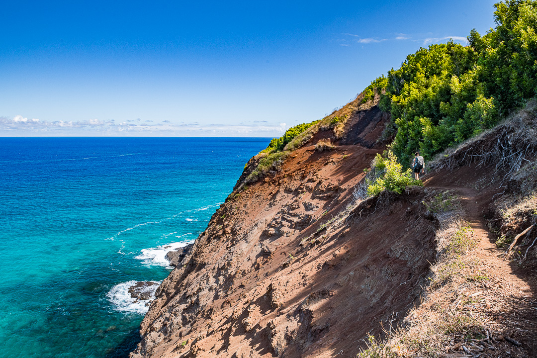 A very difficult section of the Kalalau Trail along the Na Pali Coast on Kaua'i.